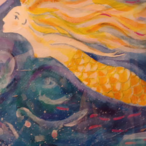 人魚姫 水彩画 32.5×41.5 額つき オリジナル手がき 夏にいかが 人魚姫 水彩画 32.5×41.5 額つき オリジナル手がき 夏にいかが