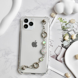 キーリングハンガー　スマホケース　iPhoneケース　ストラップ　全機種　スマホチェーン　シルバー　花 5枚目の画像