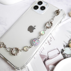 キーリングハンガー　スマホケース　iPhoneケース　ストラップ　全機種　スマホチェーン　シルバー　花 2枚目の画像