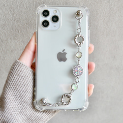 キーリングハンガー　スマホケース　iPhoneケース　ストラップ　全機種　スマホチェーン　シルバー　花 3枚目の画像