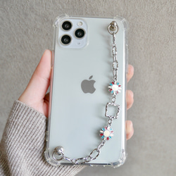 キーリングハンガー　スマホケース　iPhoneケース　ストラップ　全機種　スマホチェーン　シルバー　花 3枚目の画像