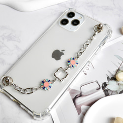 キーリングハンガー　スマホケース　iPhoneケース　ストラップ　全機種　スマホチェーン　シルバー　花 2枚目の画像