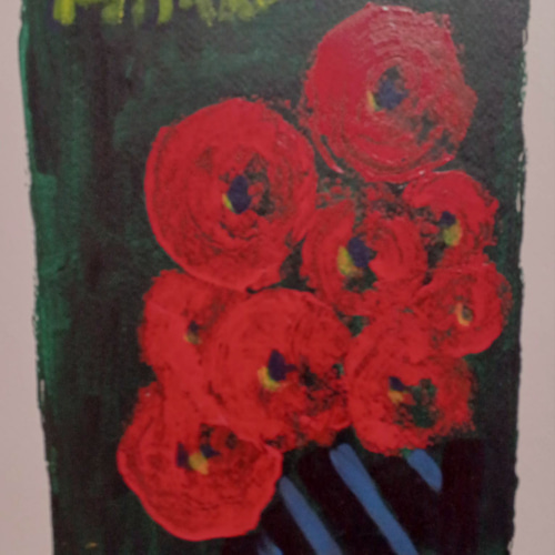 赤い花 アクリル絵の具 41.5×32.5 白い額つき オリジナル手がき 絵画
