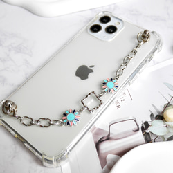 キーリングハンガー　スマホケース　iPhoneケース　ストラップ　全機種　スマホチェーン　シルバー　花 2枚目の画像