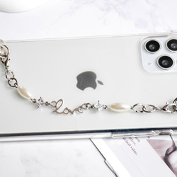 love キーリングハンガー　スマホケース　iPhoneケース　ストラップ　全機種　スマホチェーン　シルバー　ラブ 3枚目の画像
