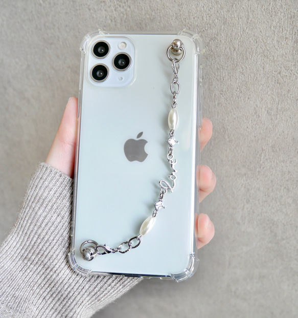 love キーリングハンガー　スマホケース　iPhoneケース　ストラップ　全機種　スマホチェーン　シルバー　ラブ 1枚目の画像