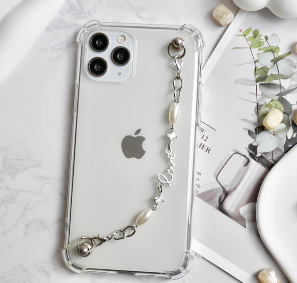 love キーリングハンガー　スマホケース　iPhoneケース　ストラップ　全機種　スマホチェーン　シルバー　ラブ 4枚目の画像