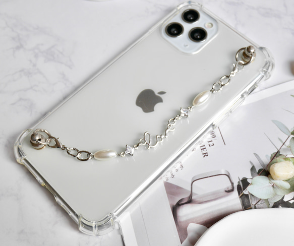 love キーリングハンガー　スマホケース　iPhoneケース　ストラップ　全機種　スマホチェーン　シルバー　ラブ 2枚目の画像