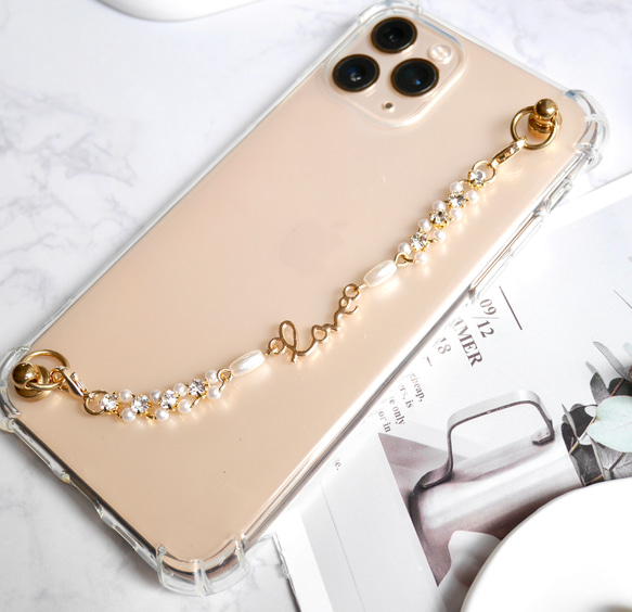 love キーリングハンガー　スマホケース　iPhoneケース　ストラップ　全機種　スマホチェーン　シルバー　ラブ 1枚目の画像