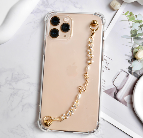 love キーリングハンガー　スマホケース　iPhoneケース　ストラップ　全機種　スマホチェーン　シルバー　ラブ 5枚目の画像