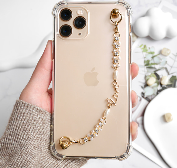 love キーリングハンガー　スマホケース　iPhoneケース　ストラップ　全機種　スマホチェーン　シルバー　ラブ 2枚目の画像