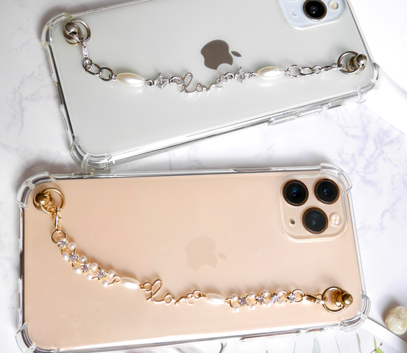 love キーリングハンガー　スマホケース　iPhoneケース　ストラップ　全機種　スマホチェーン　シルバー　ラブ 8枚目の画像