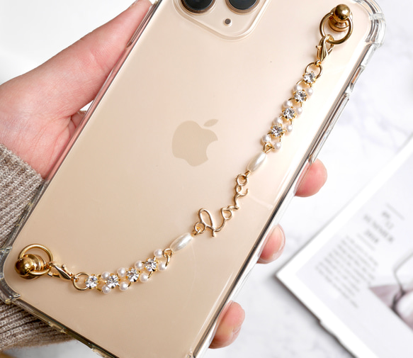 love キーリングハンガー　スマホケース　iPhoneケース　ストラップ　全機種　スマホチェーン　シルバー　ラブ 3枚目の画像