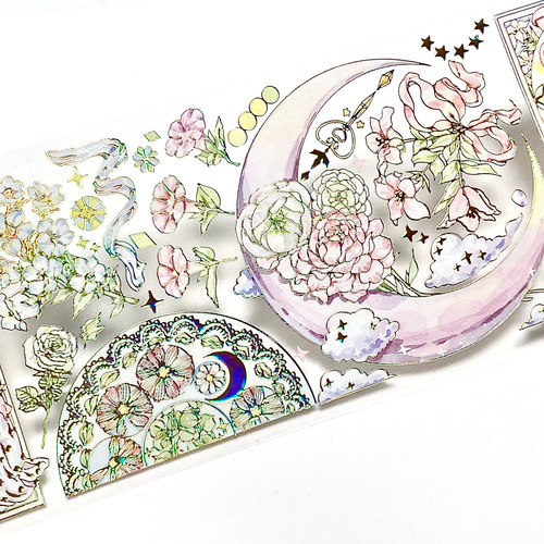 切売 1001☆ 海外 マスキングテープ マステ PET 装飾 花 銀ホロ