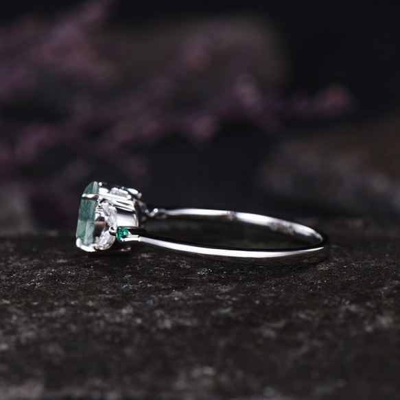 天然グリーンモスアゲート 婚約指輪 5月誕生石 エメラルドリング グリーンジェムストーン プロミスリング ギフト 3枚目の画像