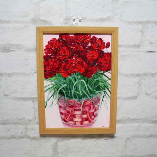 油絵 油彩 油彩画 絵 絵画【赤いカーネーション】 油絵 絵画【赤いカーネーション】 絵画 HR 通販 15810923｜Creema