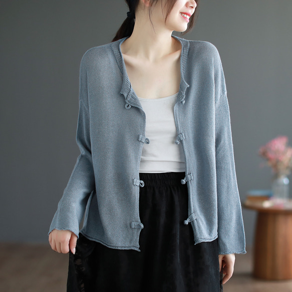 リネンニットカーディガン ニット生地 秋 ニット カーディガン