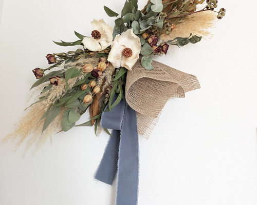 ドライフラワー　スワッグ ワインレッド×ダークピンクで大人っぽく🍷 ドライフラワースワッグのご