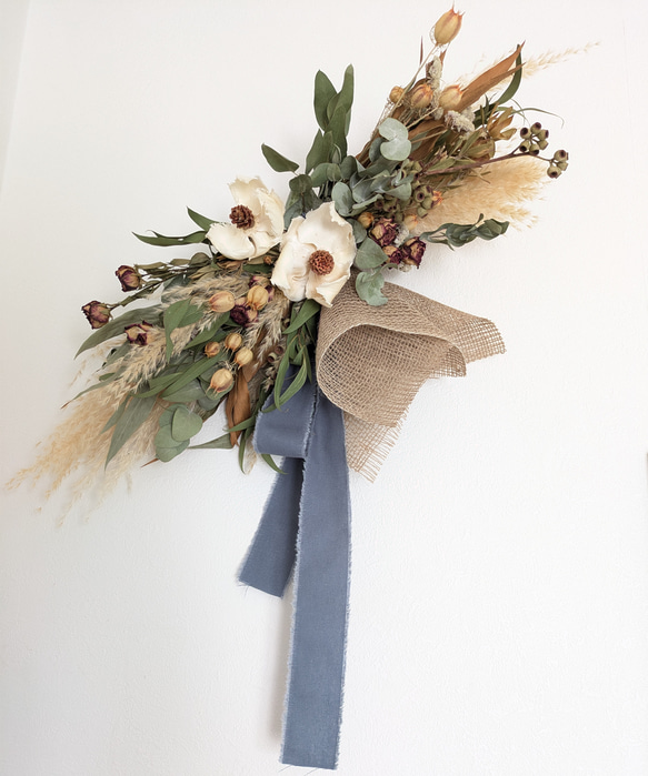 横長ドライフラワースワッグ “ナチュラル” スワッグ BLUEBIRD 通販