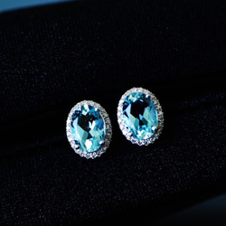 「海」K18   天然アクアマリン　天然ダイヤモンド  和名藍玉　水宝玉  3月誕生石　幸福・富・聡明 ピアス 3枚目の画像