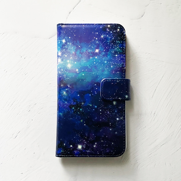 星と銀河の宇宙柄 手帳型 iPhoneケース スマホケース 全機種対応 / GALAXY iPhone15 2枚目の画像