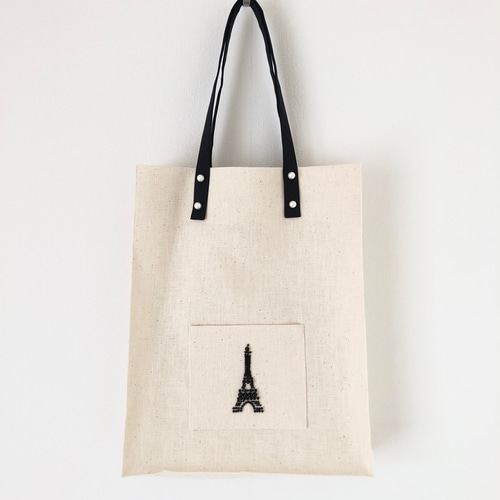 エッフェル塔ビーズ刺繍のタテ型トート【サブバッグ/オート