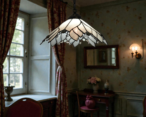 天使の羽の花ランプ ホワイトorブルー ステンドグラス 照明 ランプ