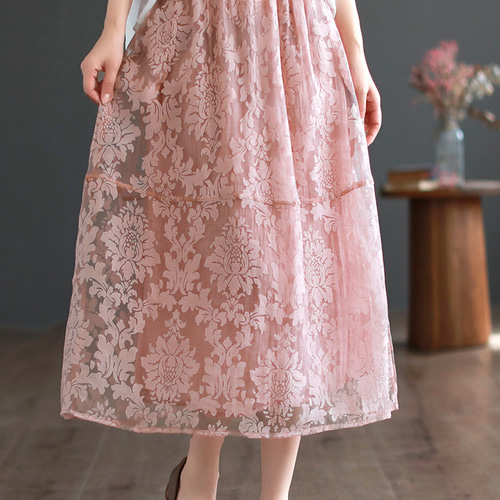 レーススカート フレアスカート ロングスカート プリーツ
