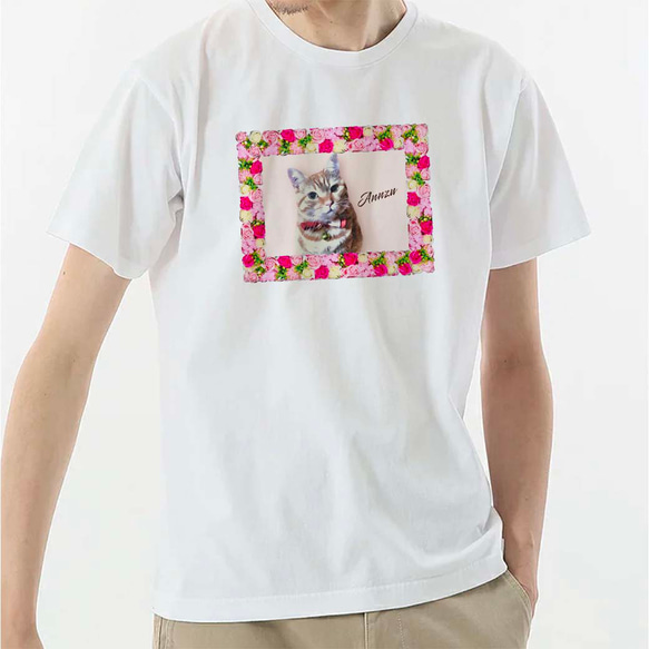 うちの子 メンズ Tシャツ 選べるフレーム！カラー変更もOK！/オーダーメイド で作る！ 猫好き犬好きの男性に！ 4枚目の画像