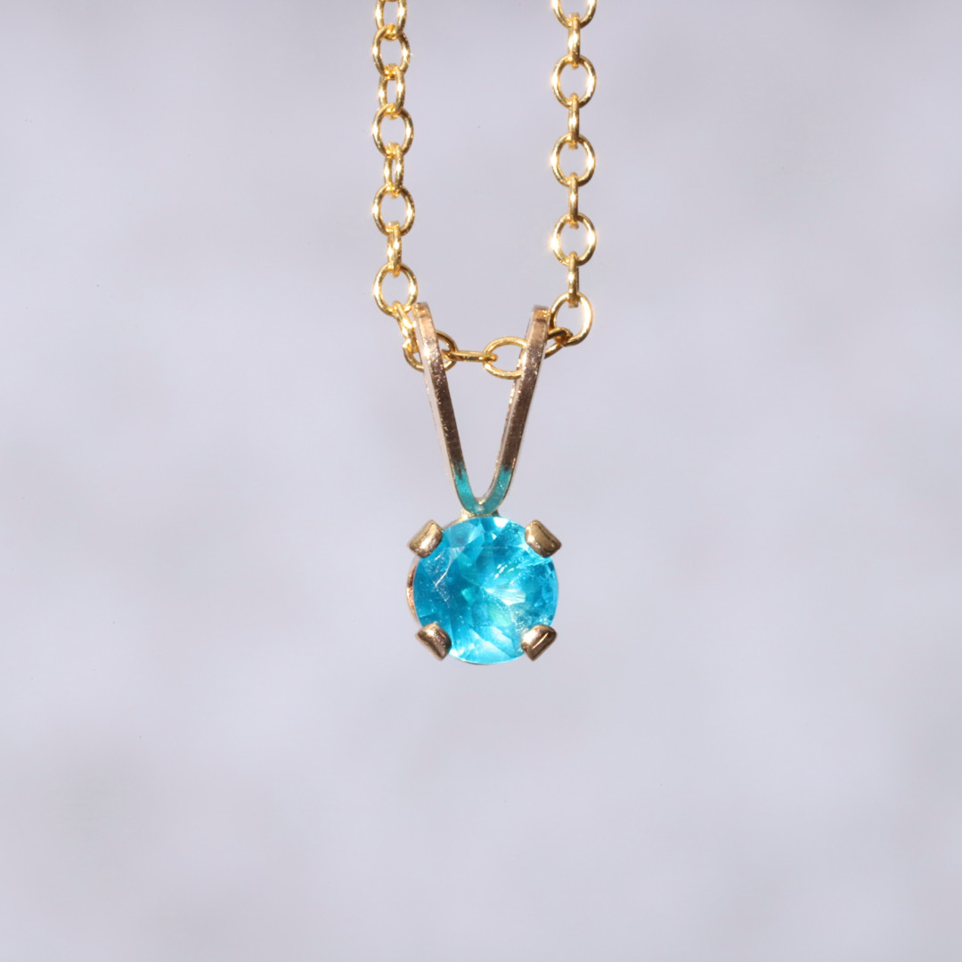 ネオンブルーアパタイトの一粒天然石ネックレス◇4㎜【14kgf