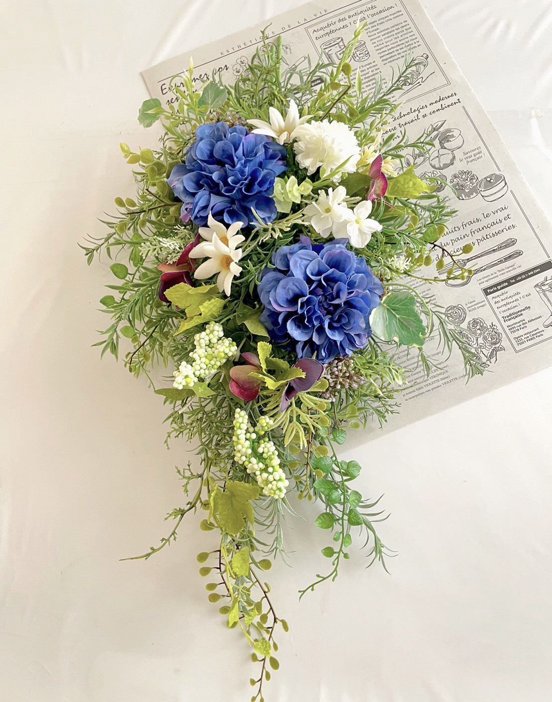 母の日＊父の日＊初夏のフラワースワッグ＊男性へのギフトにも人気＊爽やかな流れるワイヤープランツとグリーンスワッグ