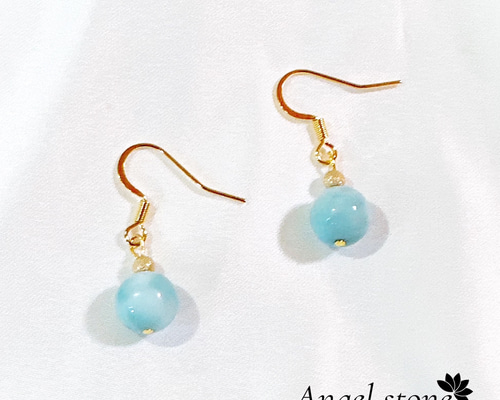 14KGF】カリブ海の宝石 ラリマー 天然石ピアス ピアス（フック