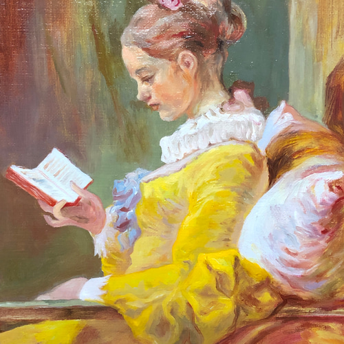 ジャン・オノレ・フラゴナール 「読書する娘」レプリカ 油絵 ジャン・オノレ・フラゴナール 「読書する娘」レプリカ 油絵