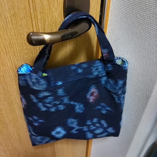 NO.147 着物リメイク 蓋付きトートバッグ（絣） トートバッグ maisan