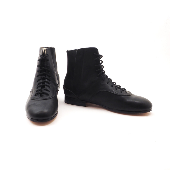 ＜受注生産＞mens race up boots（黒） /オールレザー/マッケイ製法 
