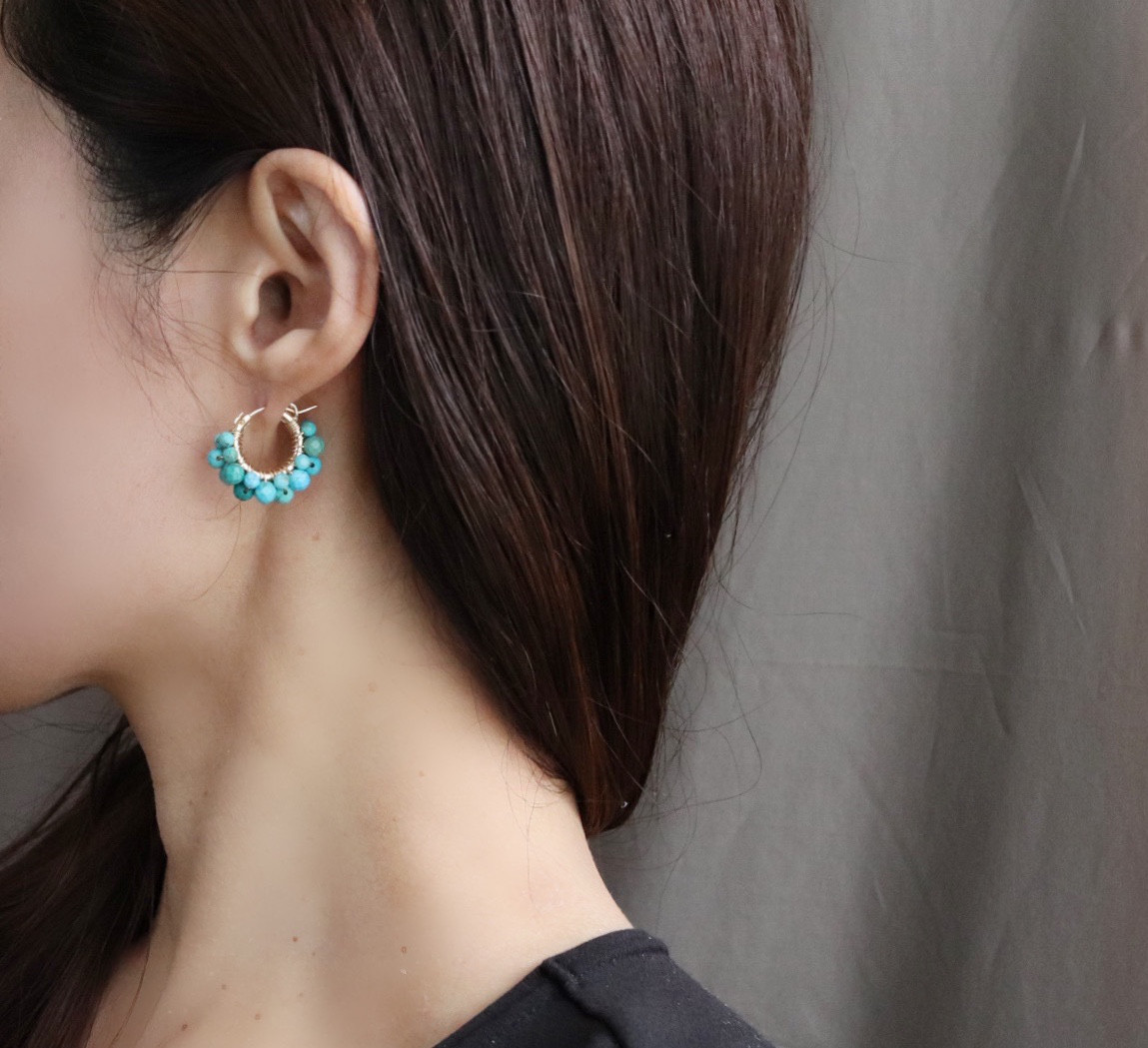 013b【ターコイズ】フープピアス　水色　11mm　人気　S925　K18コート