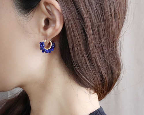 ラピスラズリとつぶつぶサンストーンピアス