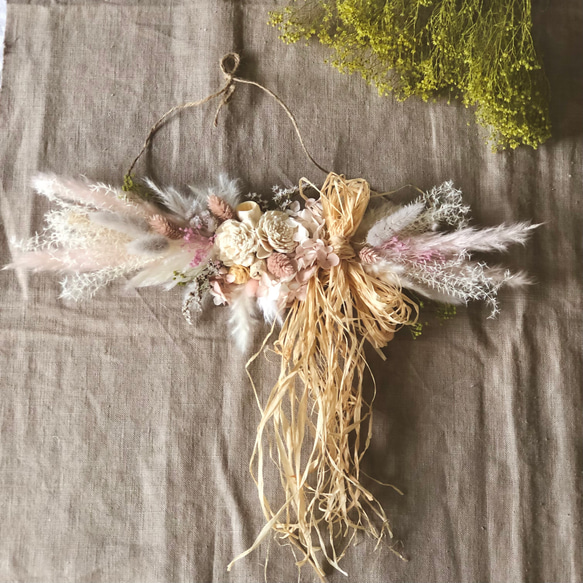 流木付き横長スワッグ ナチュラルスタイル ドライフラワー  