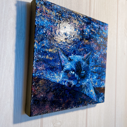 猫　絵画 アート　インテリア　ハンドメイド　メインクーン　イラスト　BAEZ3 星月猫☆アート「Queen」絵画 木製パネル貼り F3サイズ複製画