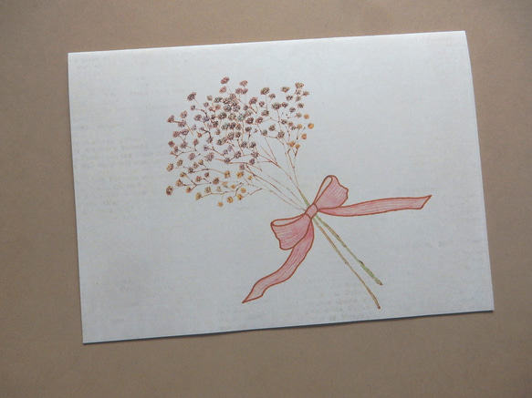 カスミソウの花を添えて～アンティーク風　二つ折りメッセージカード　2枚セット 3枚目の画像