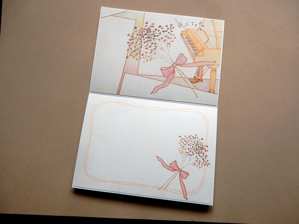 カスミソウの花を添えて～アンティーク風　二つ折りメッセージカード　2枚セット 2枚目の画像