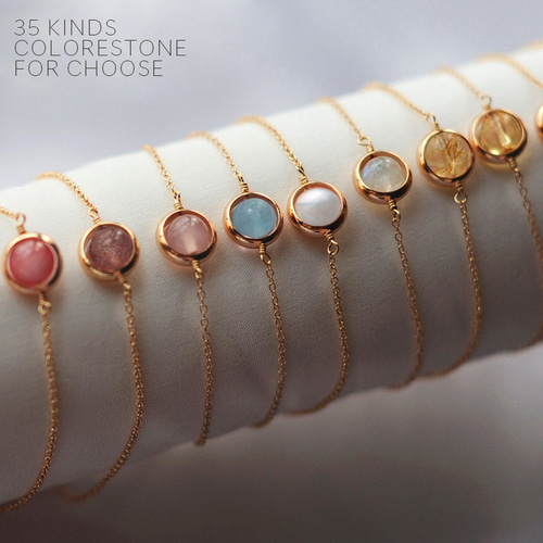 lucky stone 一粒天然石ブレスレット 1本 35種類の宝石 14kgf page1
