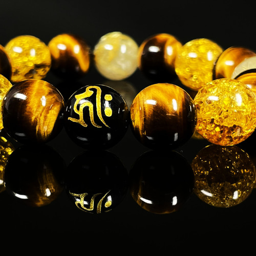 勝負運を高める数珠】12ミリ 守護梵字オニキス タイガーアイ シトリン
