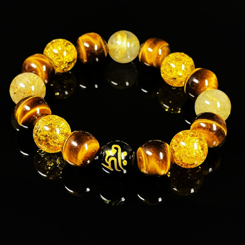 勝負運を高める数珠】12ミリ 守護梵字オニキス タイガーアイ シトリン