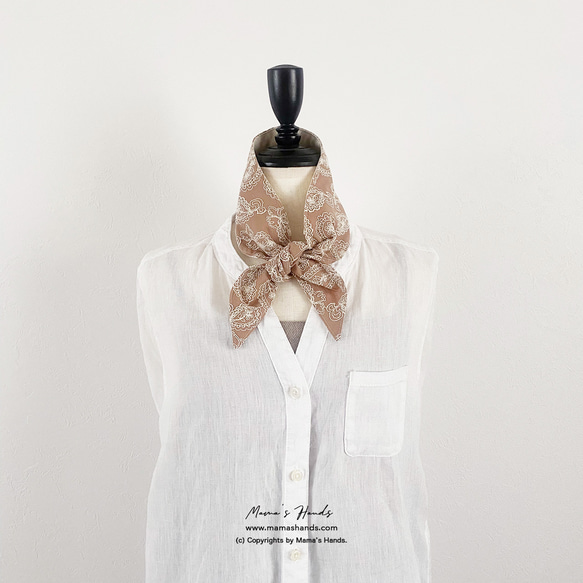 時尚刺繡米色佩斯利 100% 棉夏季冰袋冬季保暖頸部涼爽圍巾 第5張的照片