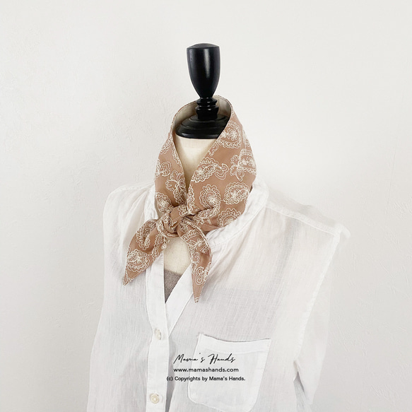 時尚刺繡米色佩斯利 100% 棉夏季冰袋冬季保暖頸部涼爽圍巾 第3張的照片