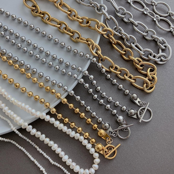 【当日/翌日発送】金属アレルギー対応　ステンレス マンテル留め具　ビッグチャンキーチェーンネックレス　シルバー 14枚目の画像