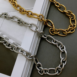 【当日/翌日発送】金属アレルギー対応　ステンレス マンテル留め具　ビッグチャンキーチェーンネックレス　シルバー 5枚目の画像