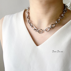 【当日/翌日発送】金属アレルギー対応　ステンレス マンテル留め具　ビッグチャンキーチェーンネックレス　シルバー 2枚目の画像