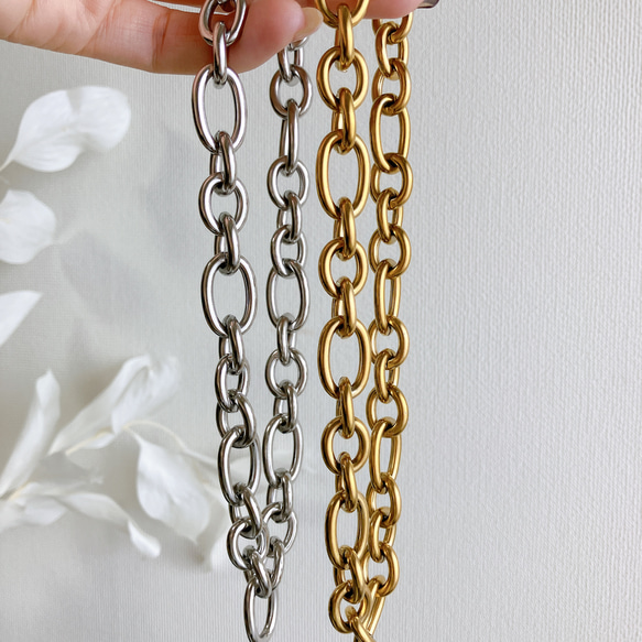 【当日/翌日発送】金属アレルギー対応　ステンレス マンテル留め具　ビッグチャンキーチェーンネックレス　シルバー 3枚目の画像